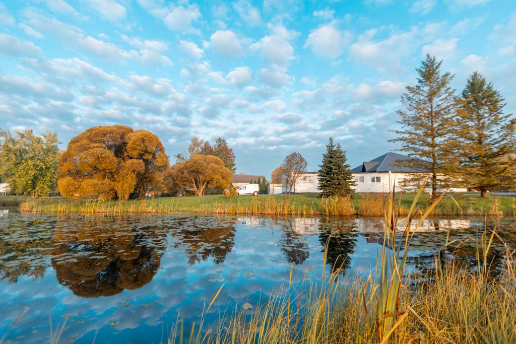 Madonas ūdens — dīķis un rudens koki